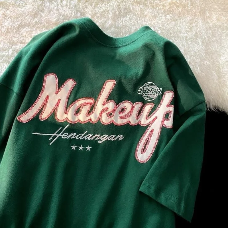 

Женские дизайнерские футболки в стиле High Street, простые парные винтажные футболки с круглым вырезом и коротким рукавом зеленого и серого цвет...