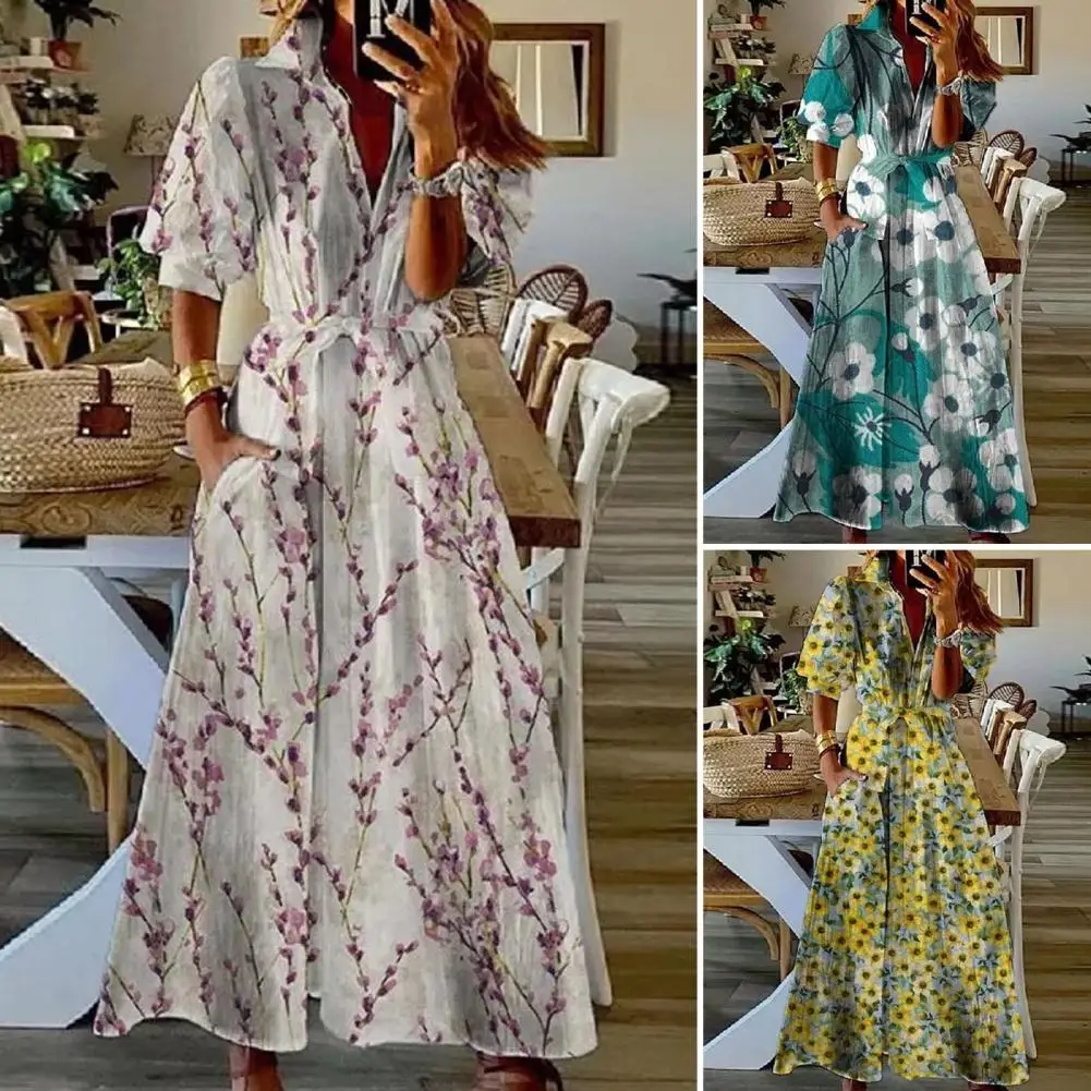 

Женское однобортное платье-рубашка с цветочным принтом