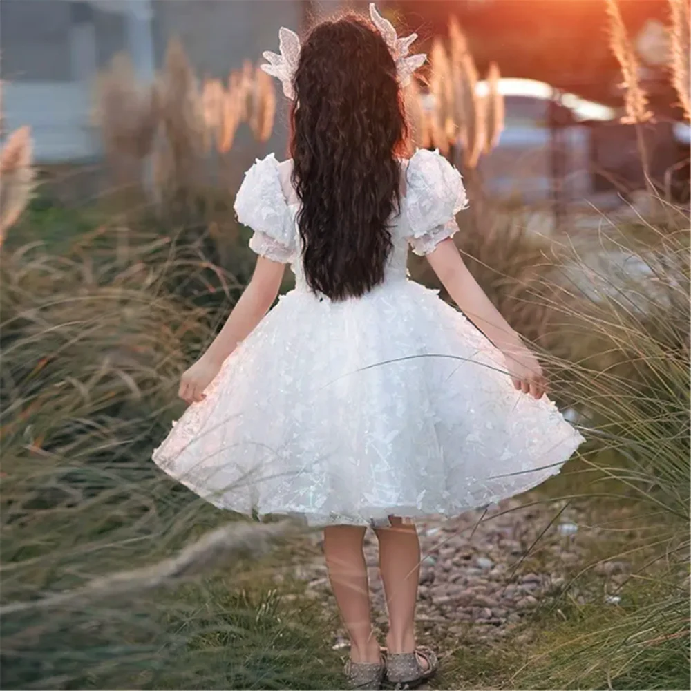 Белое тюлевое кружевное платье с принтом ангела для девочек бальное принцессы
