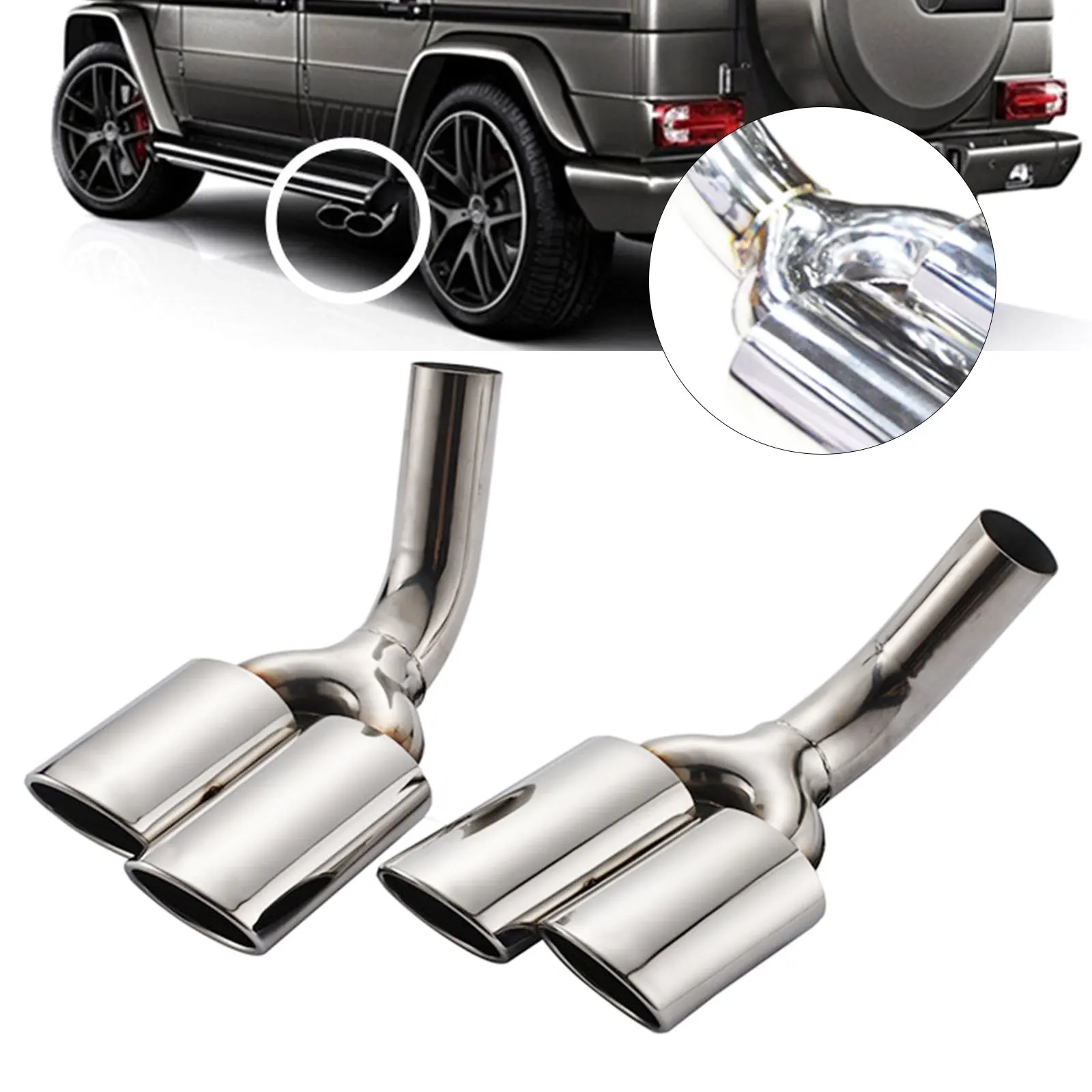 

Silver Stainless Steel DUAL Exhaust Muffler End Tip Pipe For Mercedes-Benz G W463 G500 G55 G63 Sport