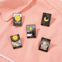 tarot enamel pin custom sun moon star gothic skull brooch backpack denim lapel badge dark witch jewelry gift for friends