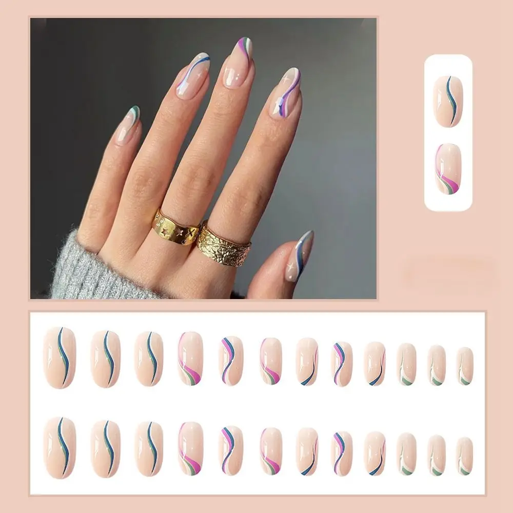 

24pcs/Box Detachable Almond False Nails Wearable Glitter Fake Nails Full Cover Nail Tips Press On Nails