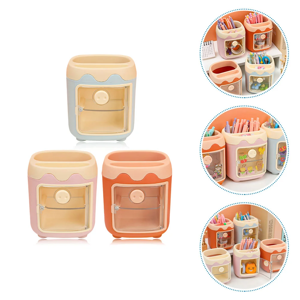 

3 Pcs Desk Top Organizer Pen Holder Tabletop Adorable Supply Home Cartoon Plastic Household Accessory Student