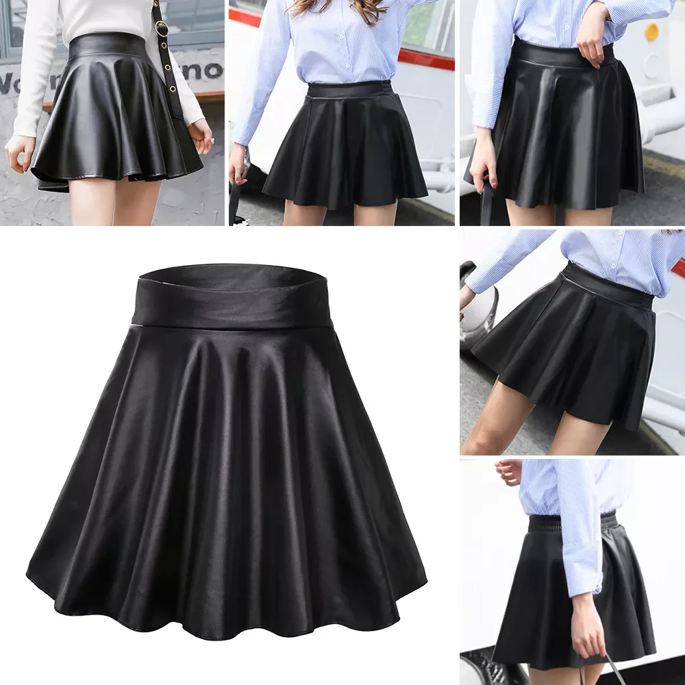 

Faux Leather Skirts High Waist Elastic Mini Short Skirt Multipurpose For Skater Work Nightclub