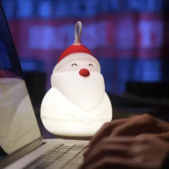 크리스마스 LED 야간 조명 산타 클로스 트리 벨 USB 야간 램프, 터치 센서 실리콘 무드 라이트 램프, 어린이 침실 장식