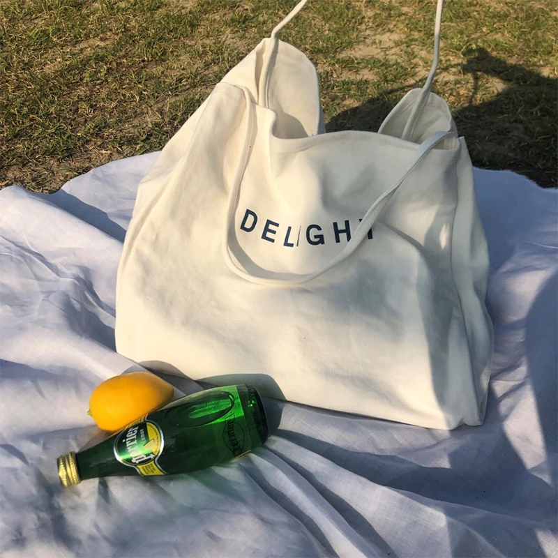 

New Eco Canvas Shoulder Bag Large Shopper Bags White Casual Tote Fashion Shopping Handbag Book Hand Bag Durable Women Bucket