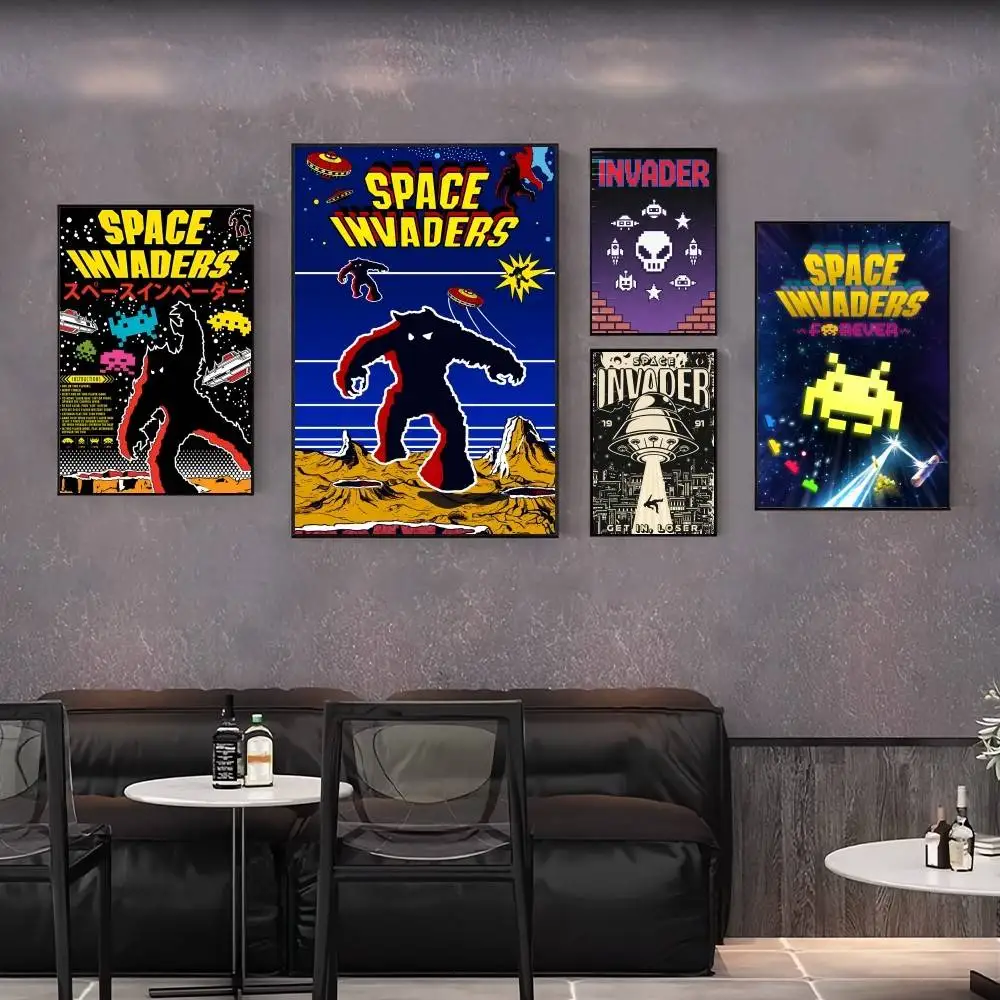 Фото Ретро-постер с изображением игры S-Space Invaders, настенная живопись на холсте для гостиной, спальни, домашнего декора №2