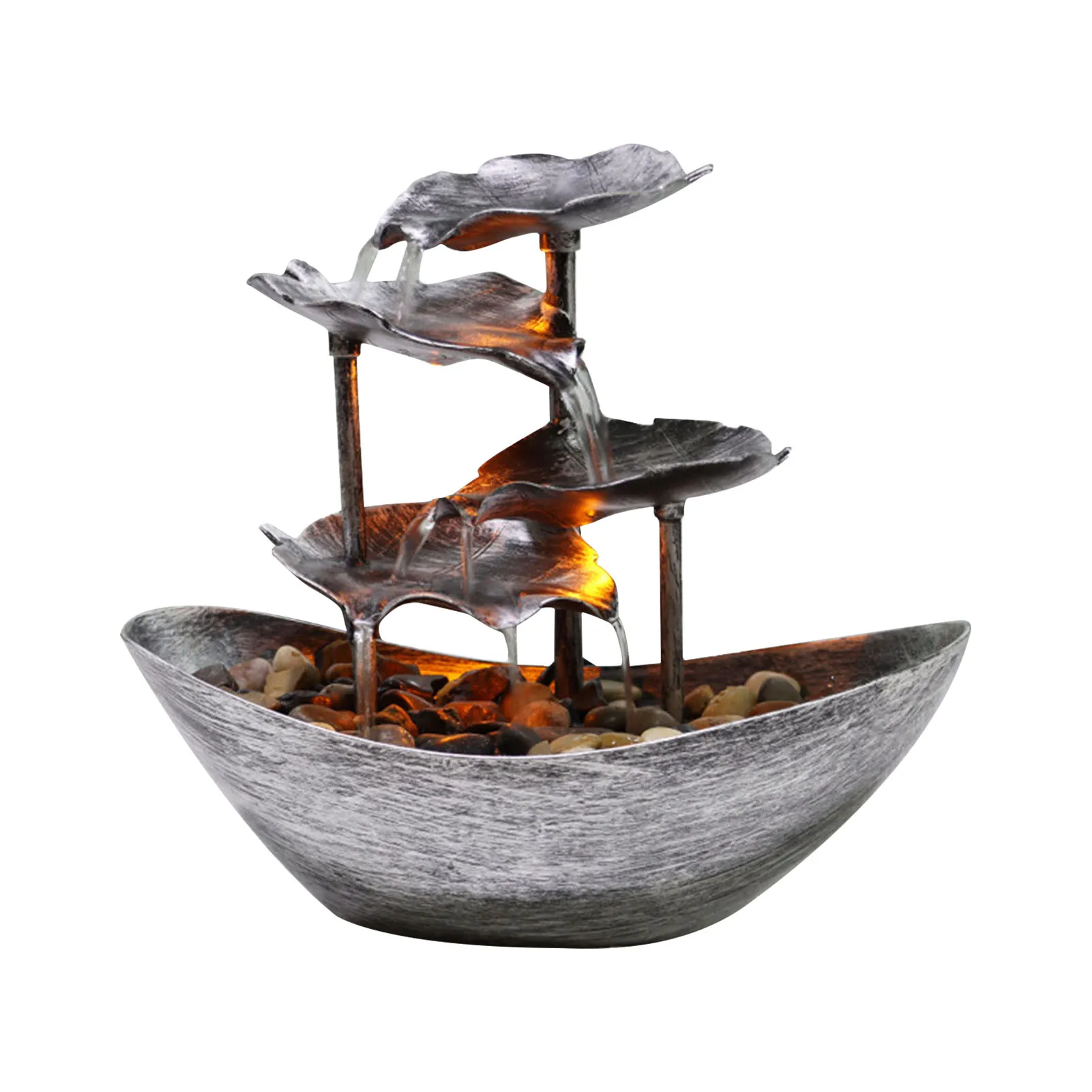 

Tabletop Water Fountain 4-Tiers Lotus Leaf Small Waterfall Fountain USB Desk Fountain Automatic Pump With Power Switch Tabletop
