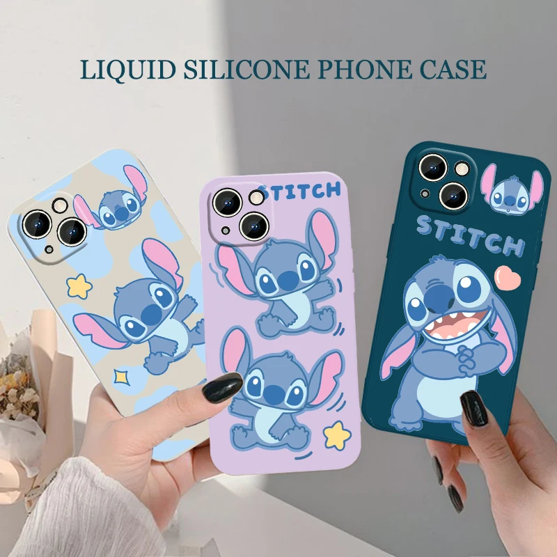 

Disney Stitch Phone Case For iPhone 6 6S 7 8 plus X XR XS 11 12 13 14 pro MAX 12 13 mini Liquid Rope Funda Cover Soft Back Capa