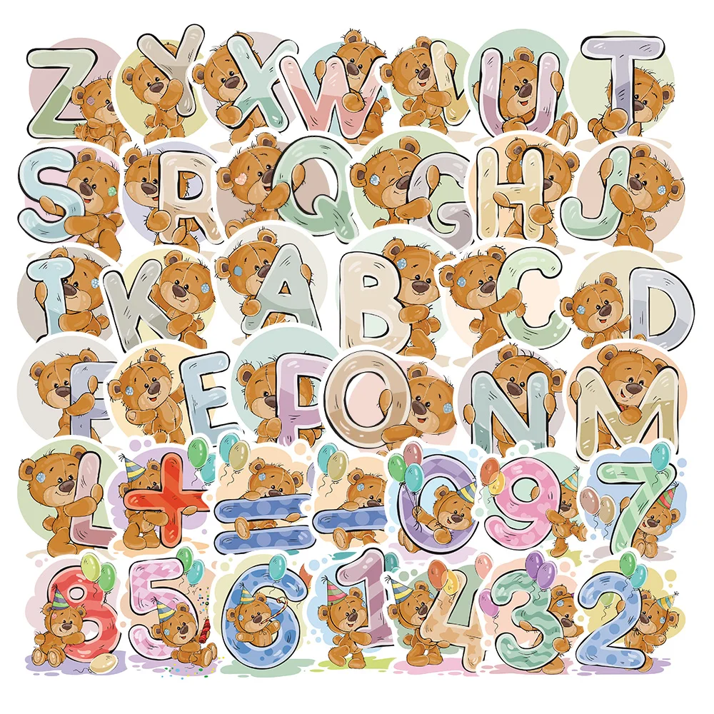 10/39Pcs Cute Bear Letter Number Stickers Self-Adhesive A-Z Alphabet Letters 1-9 Number Sticker for Room Luggage Kids Toys Gift