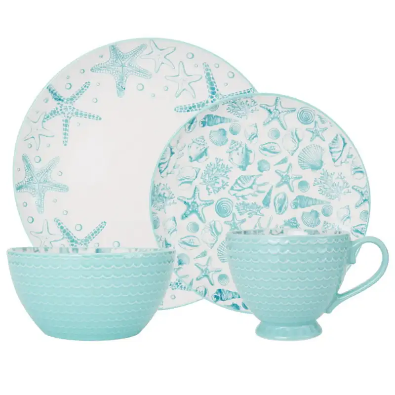 

® Venice Teal Stoneware 16-Piece Dinnerware Set Kitchen Accessories