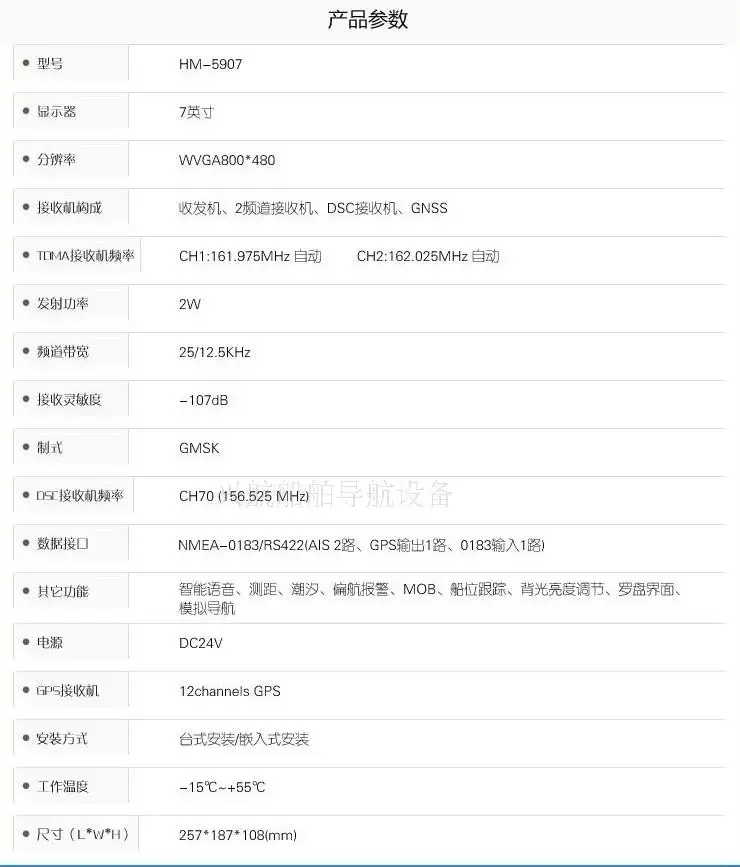 Xinnuo Technology HM-5907 7-дюймовая морская система автоматической идентификации диаграмма