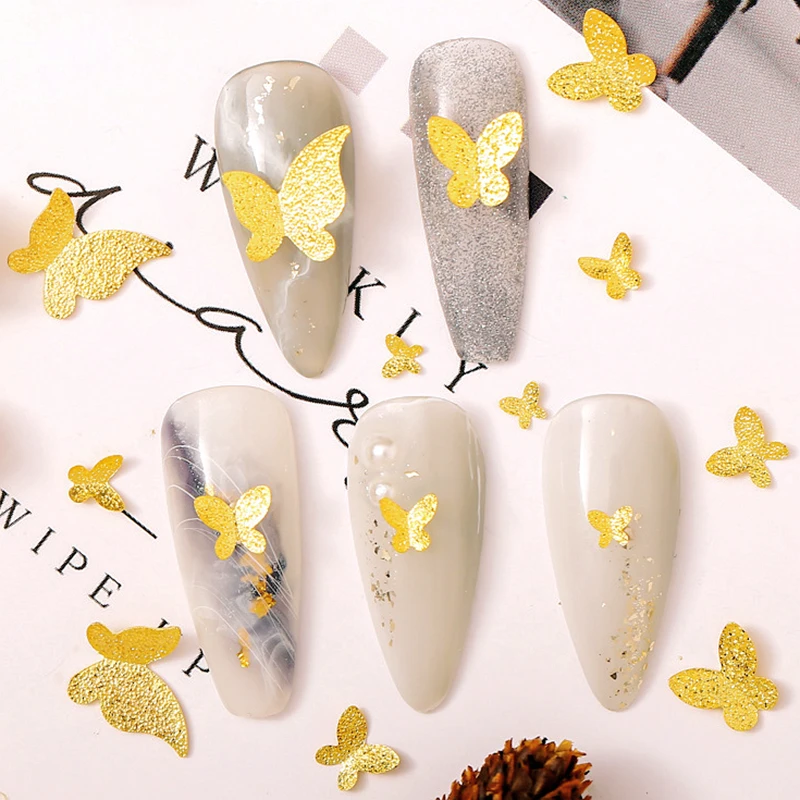 

50PCS/Lot Silver Gold Metal Nail Art Decorations Butterfly Charm Manicure Accessories Supplies Tool For Nails Enhancement Design
