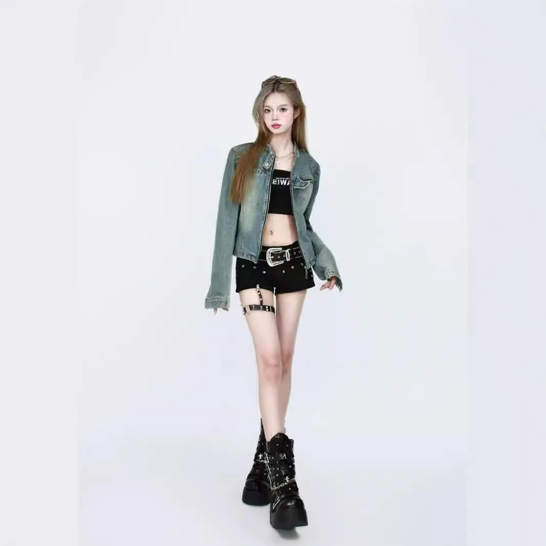 Американские пикантные джинсовые шорты в стиле ретро для девушек уличная одежда