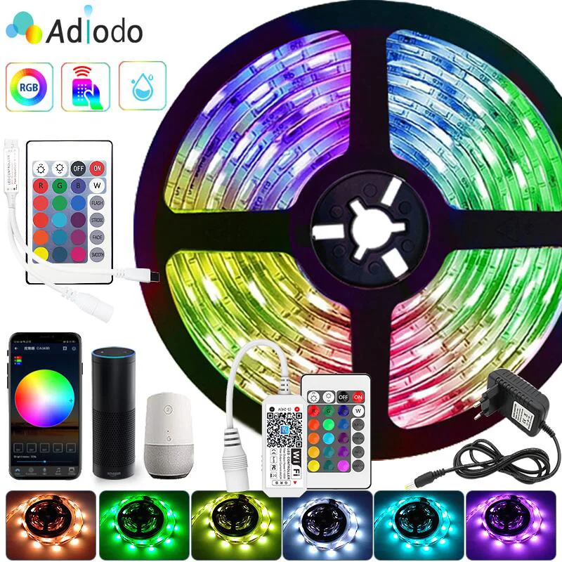 Водонепроницаемая светодиодная лента Alexa Rgb 5050 2835 12 В Wi-Fi Bluetooth дистанционное