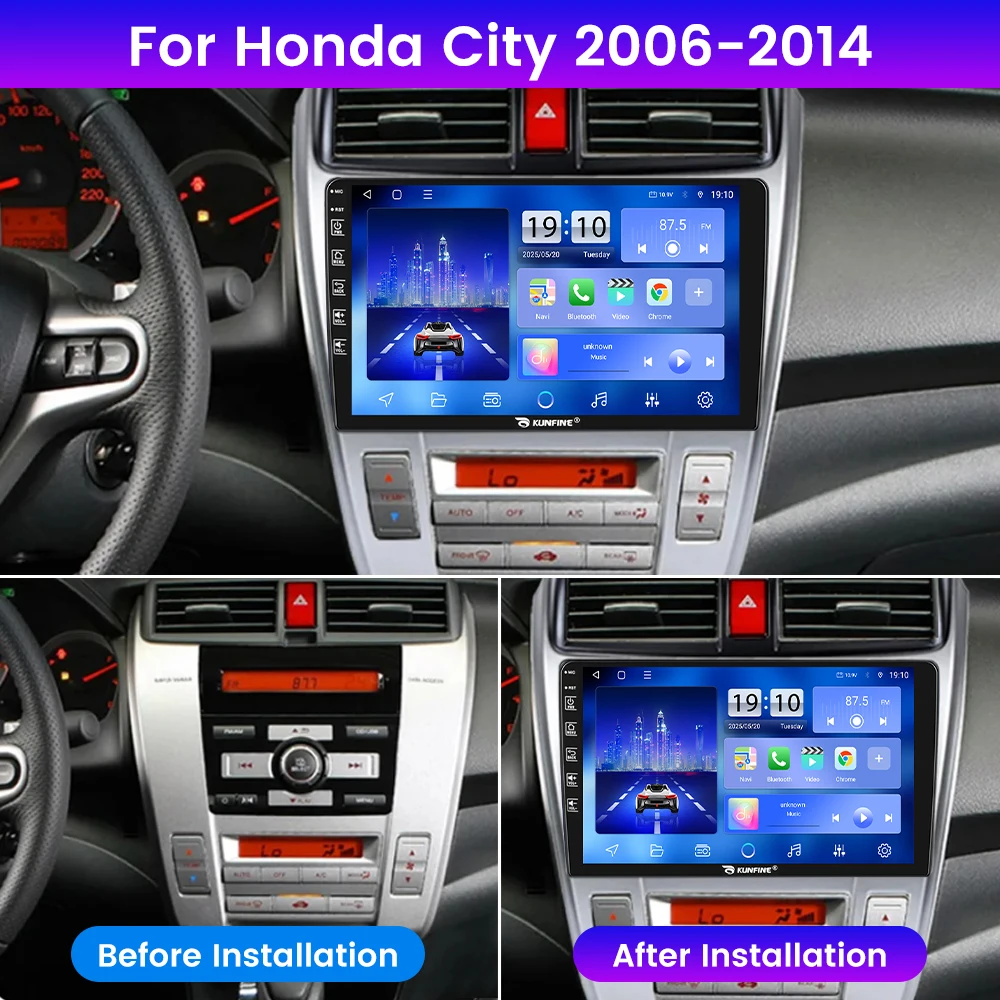 Фото 2Din Android автомобильный радиоприемник для Honda City 2006-2014 мультимедийный видеоплеер GPS-навигация стерео аудио головное устройство Carplay 4G Wi-Fi №2