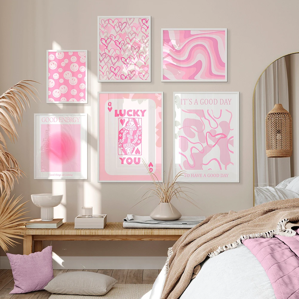 Красно-розовая Картина на холсте эстетический плакат милая модная Ванильная