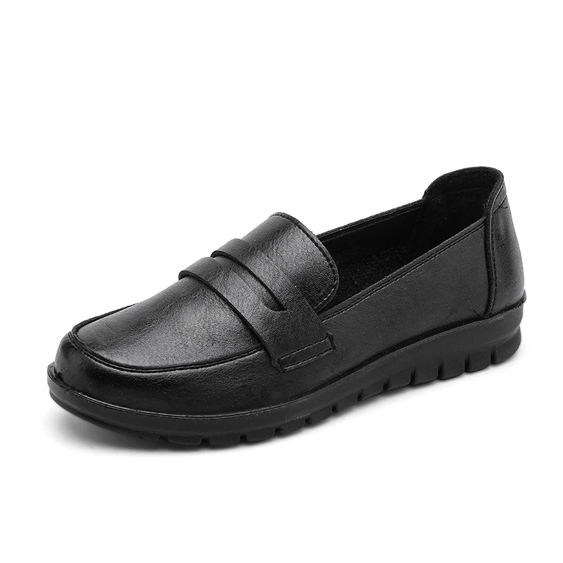 Work Leather Leisure Women's Flat Shoes Slip on Breathable PU Comfortable Women's Sneakers Walking Light Women Vulcanized Shoes