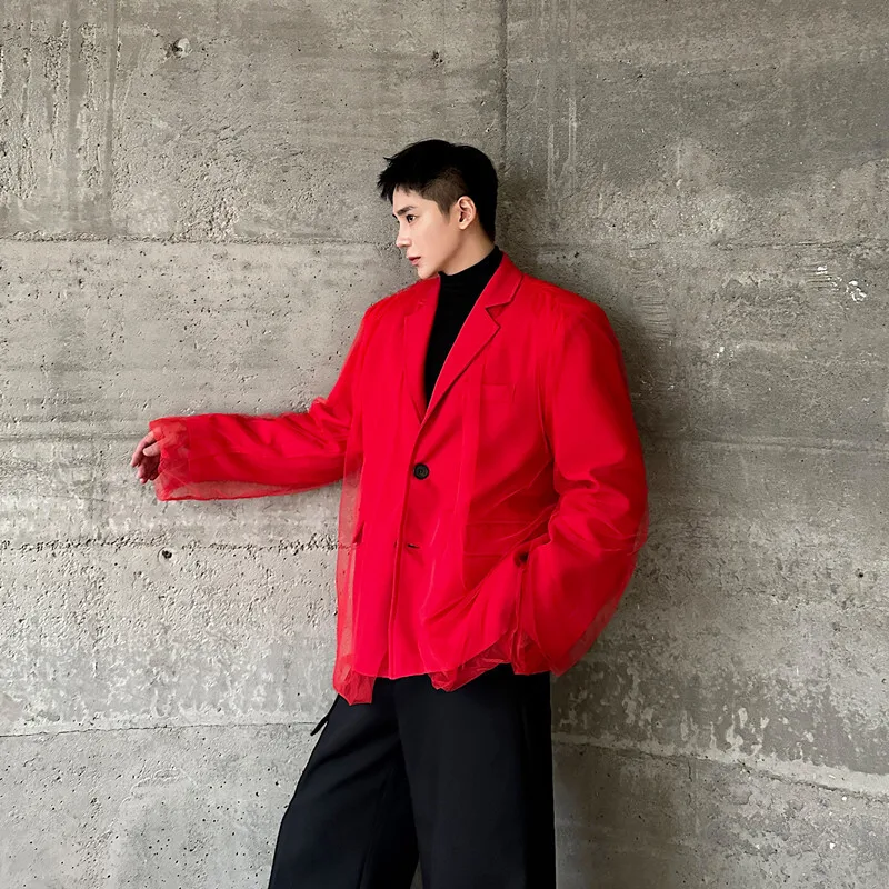 HKSH Весна Осень Зима Новый мужской трендовый сетчатый пиджак из двух частей