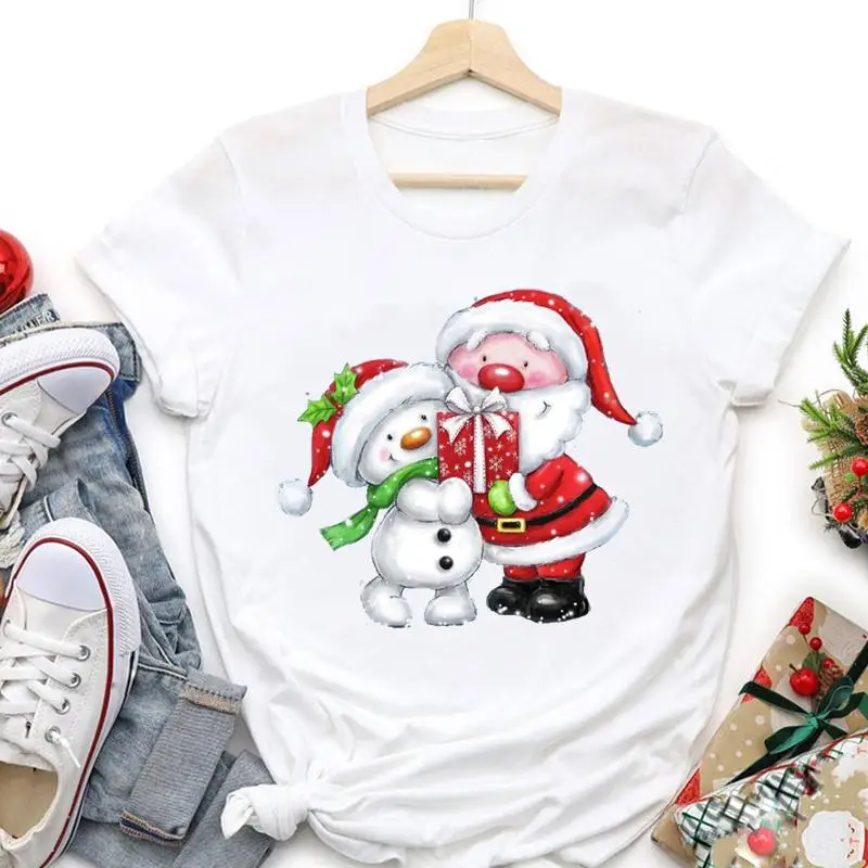 

Women Sweet Lovely Cute Holiday Merry Christmas Tshirt New Year Trend Graphic T-shirts Happy Cartoon Festival Top Travel Tee
