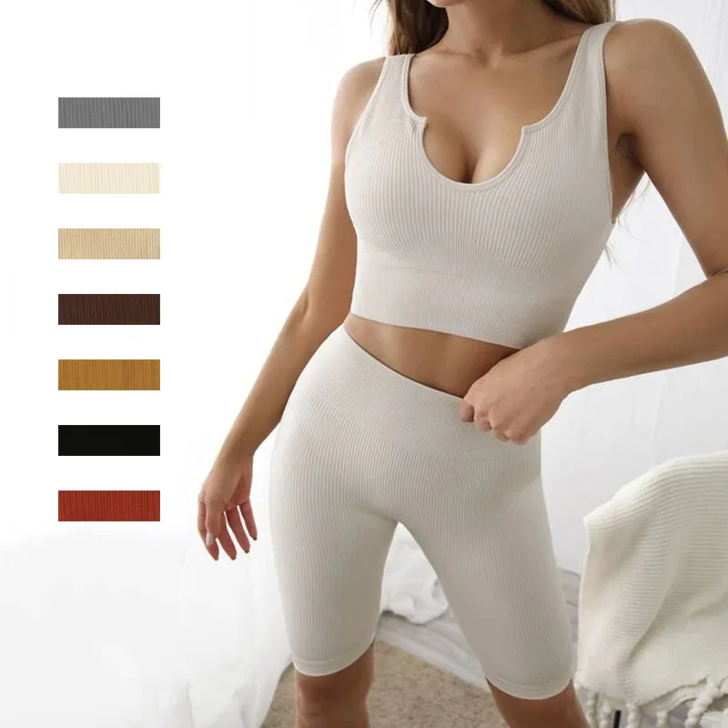 

Seamless Yoga Set Ribbed Workout Outfits for Women 2/4 Piece Sport Bra High Waist Shorts Yoga Leggings Sets Fitness Gym Clothing