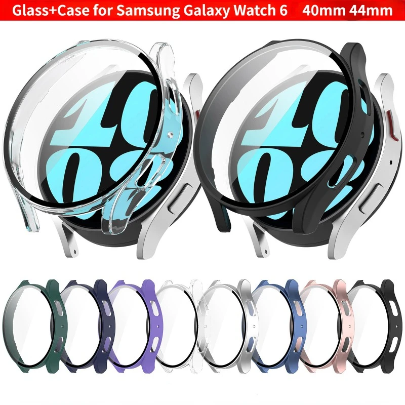 

Glass+Case for Samsung Galaxy Watch 6 40mm 44mm Accessorie PC Bumper Cover All-Around Screen Protector Galaxy Watch6 40 44MM