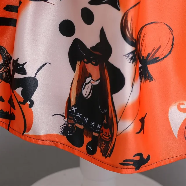 Kids Witch Costume Halloween Cosplay Dress Cartoon Pumpkin Ghost Pattern Dress Masquerade Carnival Party Dress Up Girls Clothes 5