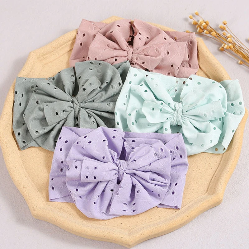 Повязка на голову детская с цветочным принтом большими бантами широкая мягкая