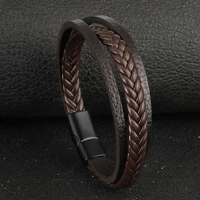 wholesale gift new arrival vintage leather rope braided bracelet ethnic style magnetic snap mens