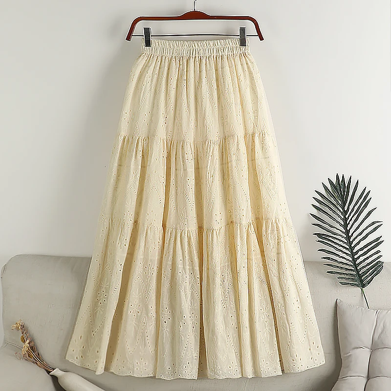 

French Chic Patchwork Embroidery Skirt High Waist Mid-length Faldas Mujer Moda Skirts All-match Casual Solid Color Dropshipping