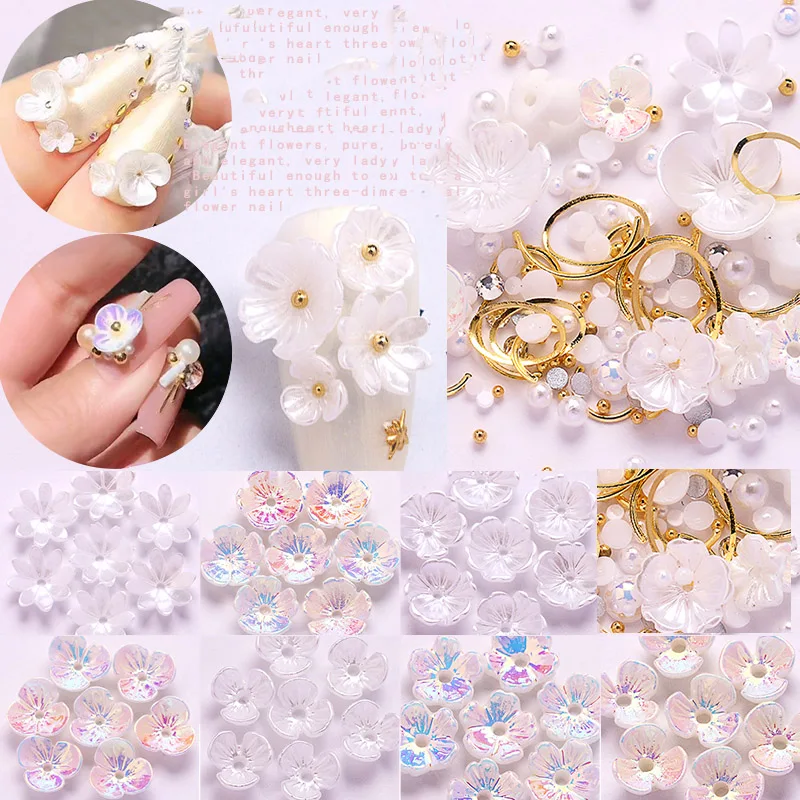 

9 styles 20pcs Nail Art Shell Flower, Natural shell White petal flower Accessories, DIY Nail Beauty for Girl, Bride's Nail Ornam
