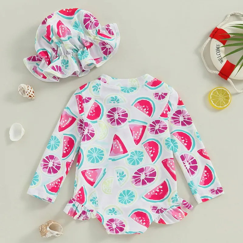 Купальник для маленьких девочек с принтом арбуза и оборками