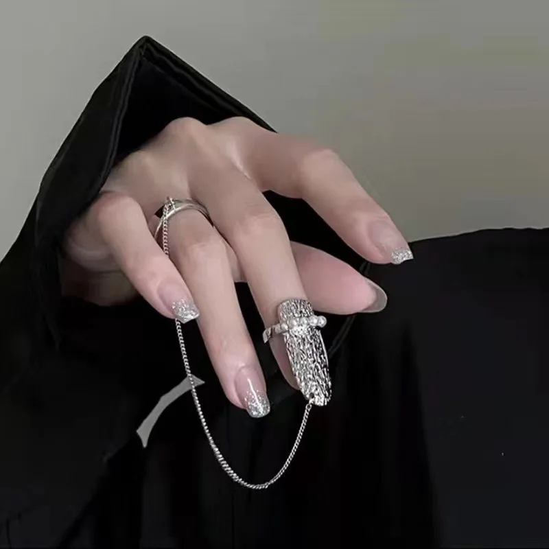 

Coconal Fashion Women Fingertip Pearl Light Luxury Ring Tassel Simple Design Girl Celebrity Party Jewelry Exquisite Ring Set