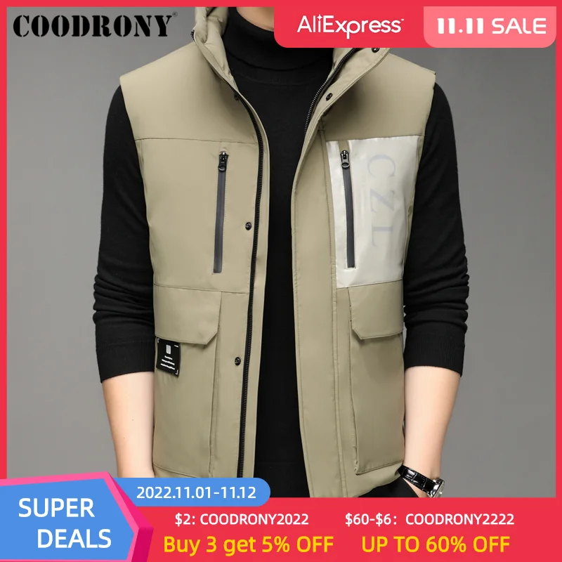 COODRONY 90% White Duck Down Vest Men Clothing Winter New Arrival Parkas Big Pocket Zipper Stand Collar Sleeveless Jackets Z8188