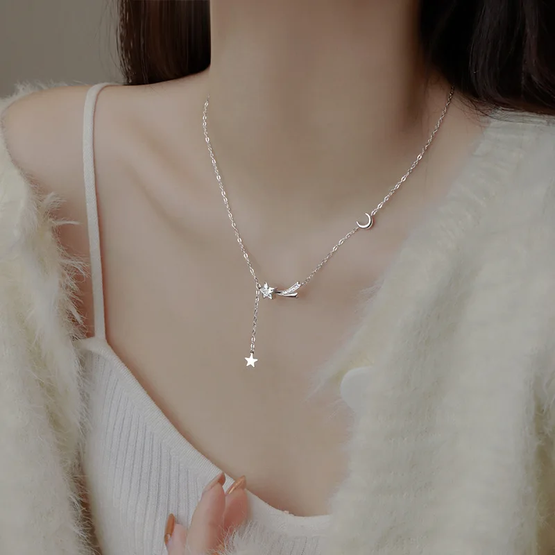 

Женское длинное ожерелье из серебра 925 пробы со звездой и Луной