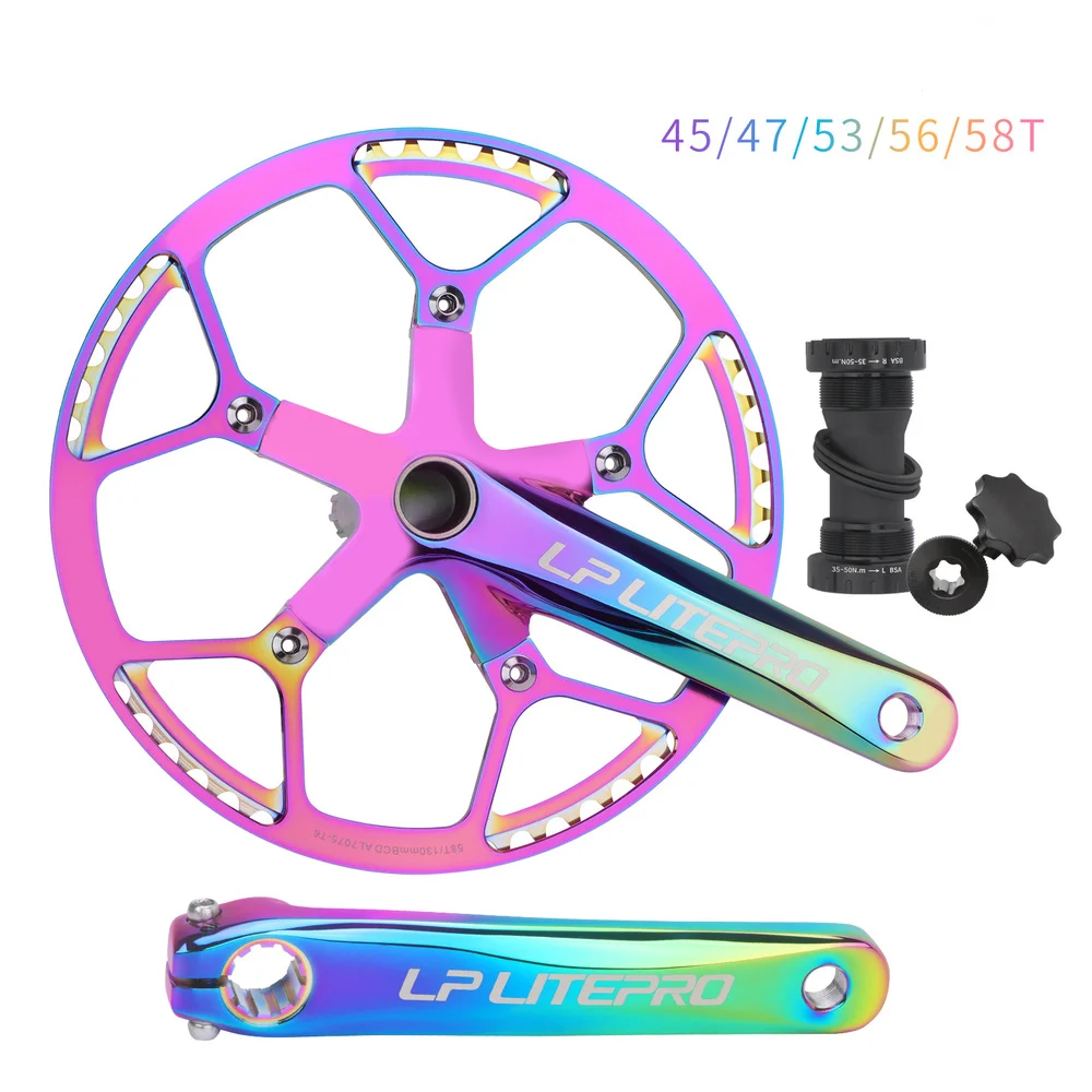 

F.YUZHE Brilliant color folding bike hollow tooth plate colorful crank center shaft+optical disc 45 47 53 56 58T mtb crankset