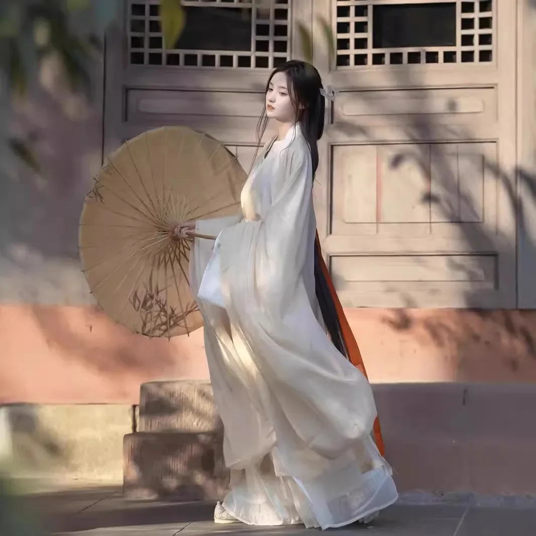 Женский костюм с прямой юбкой Hanfu Wei Jinfeng рубашка большими рукавами античный белый