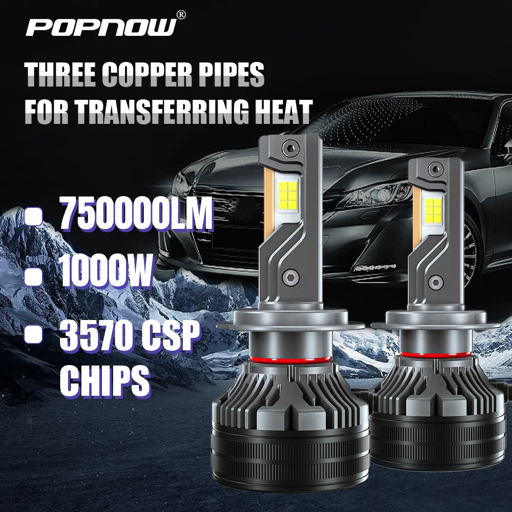 

OLLO 1000 Вт Автомобильная фара H1 H3 H11 H13 HB4 HIR2 K7C 9005 HB3 H4 H7 Светодиодная фара с тройной медной трубкой Вентилятор охлаждения Светодиодные лампы