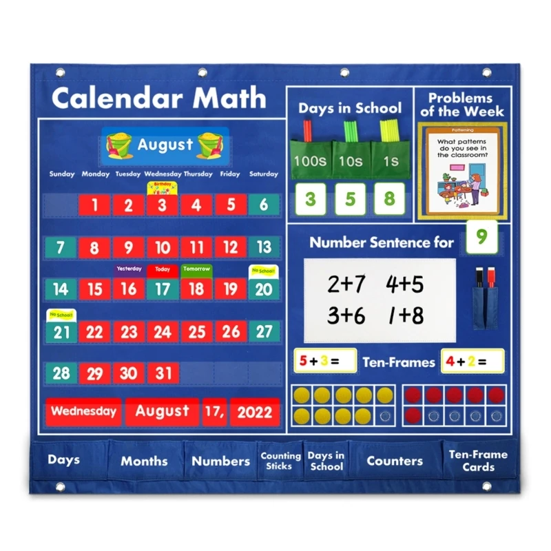 

Classroom Calendar Pocket Chart Math Pocket Chart, Classroom Teaching Aids for Preschool Kindergarten Home Kids Ages 3+