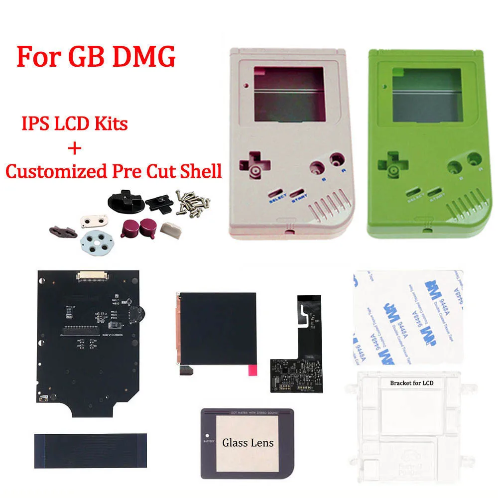 New GB IPS LCD Screen Kits with Customized Pre Cut Housing Shell for Original GameBoy Classic GB DMG pre-cut shell with LCD kits