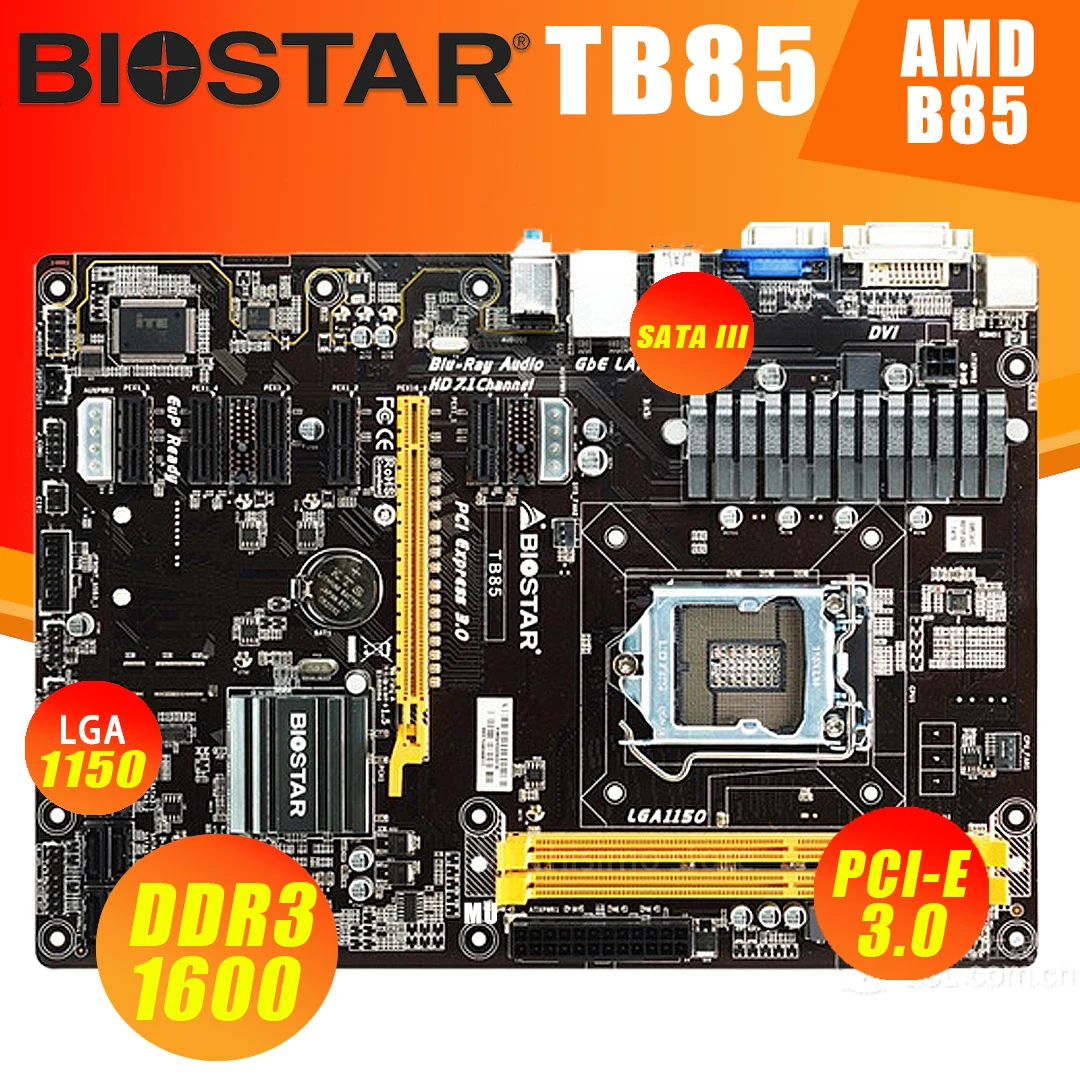    BIOSTAR TB85 LGA 1150 DDR3 16  PCI-E 3, 0 USB3.0 PRO 6GPU  ATX