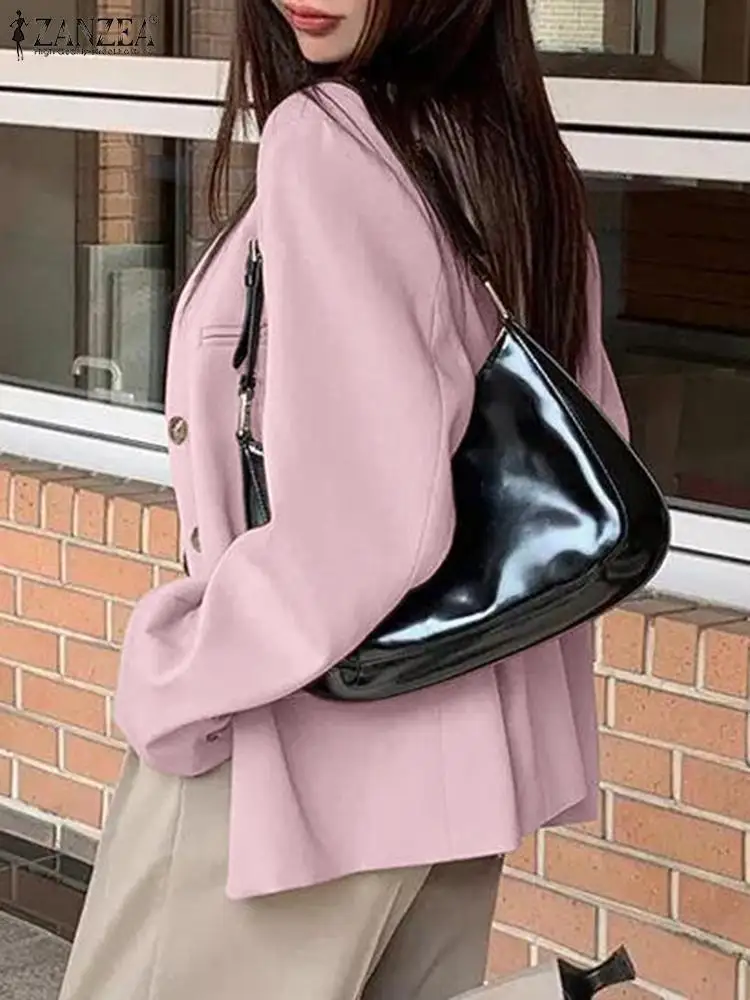 

Повседневные однотонные пальто ZANZEA 2023, элегантный женский блейзер в офисном стиле с длинным рукавом, осенняя модная пикантная Женская куртка с V-образным вырезом, уличная одежда