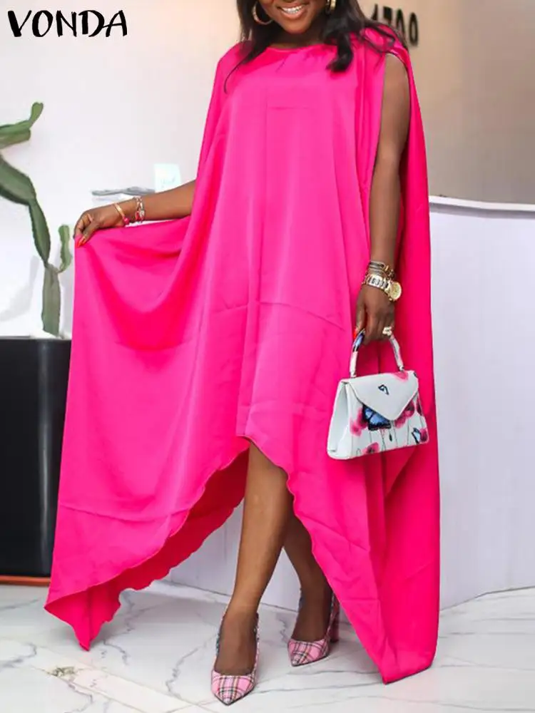 

VONDA 2022 Summer Tank Dress Women Casual Round Neck Beach Sundress Pleated A-Lined Robes Sexy Sleeveless Maxi Long Dresses