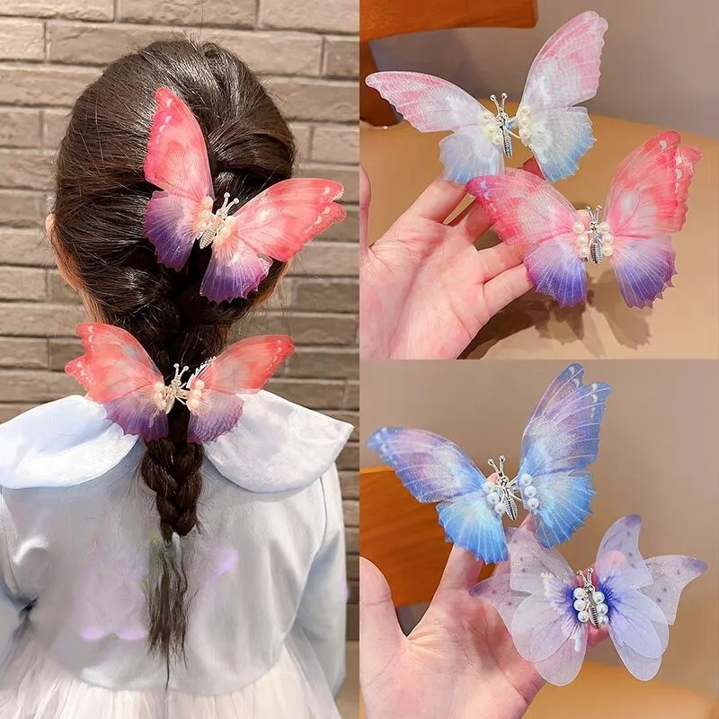 

Colorful Glitter Butterfly Hair Clip Beautiful Moving Wings Pearl Hairpin for Girls Yarn Bow Hairgrip Barrette Hair Accessories