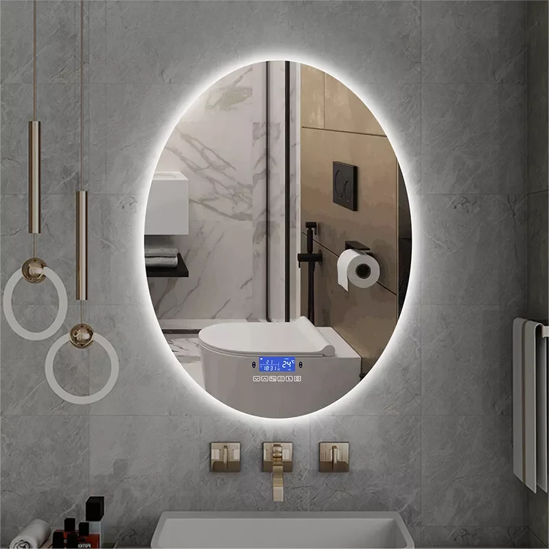 

Oval LED Smart Vanity Mirror Dimmable 3 color Light+Bluetooth+Anti Fog+Human-body induction Makeup backlit Hotel Bathroom mirror