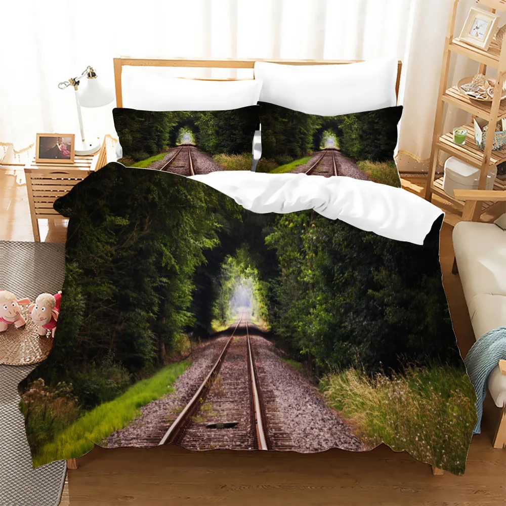 

Retro Train Bedding Set Dreaminess Scenery Pattern Quilt Cover 2/3pcs 200x200 Full Size Boy Girl Bedclothes Bed Linen(NO Sheet)