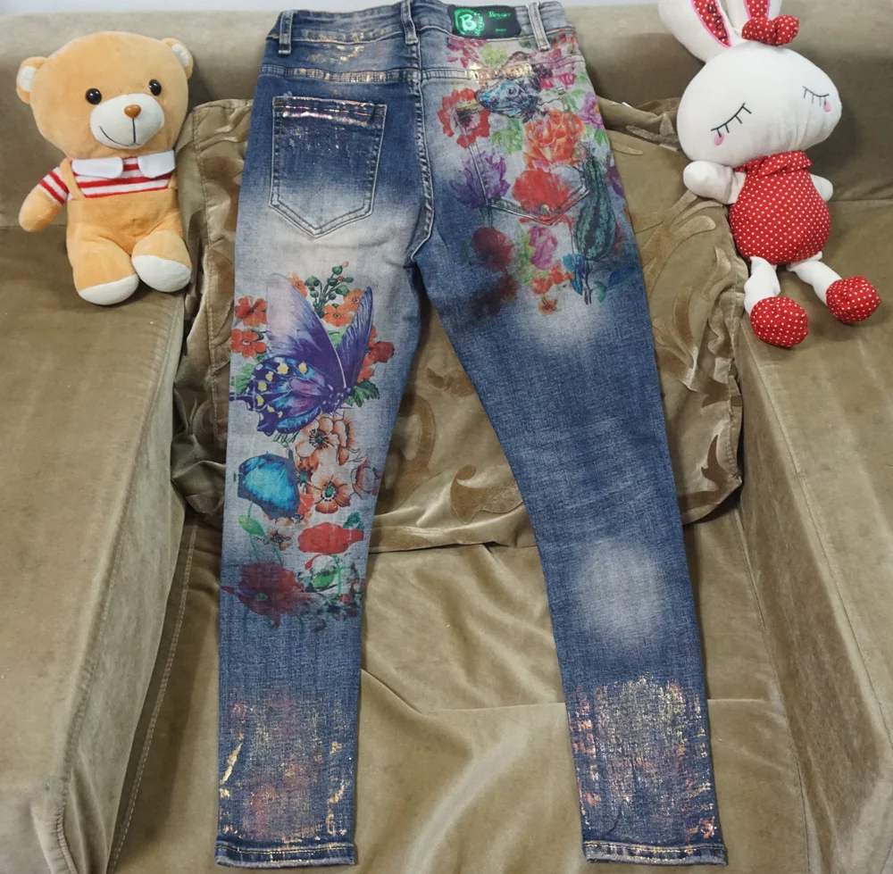 

Hot jeans,2023 Stretchy Jeans With 3D Flowers Pattern Painted Pencil Pants Woman Elegant Style Denim Pants Trousers For Women Je
