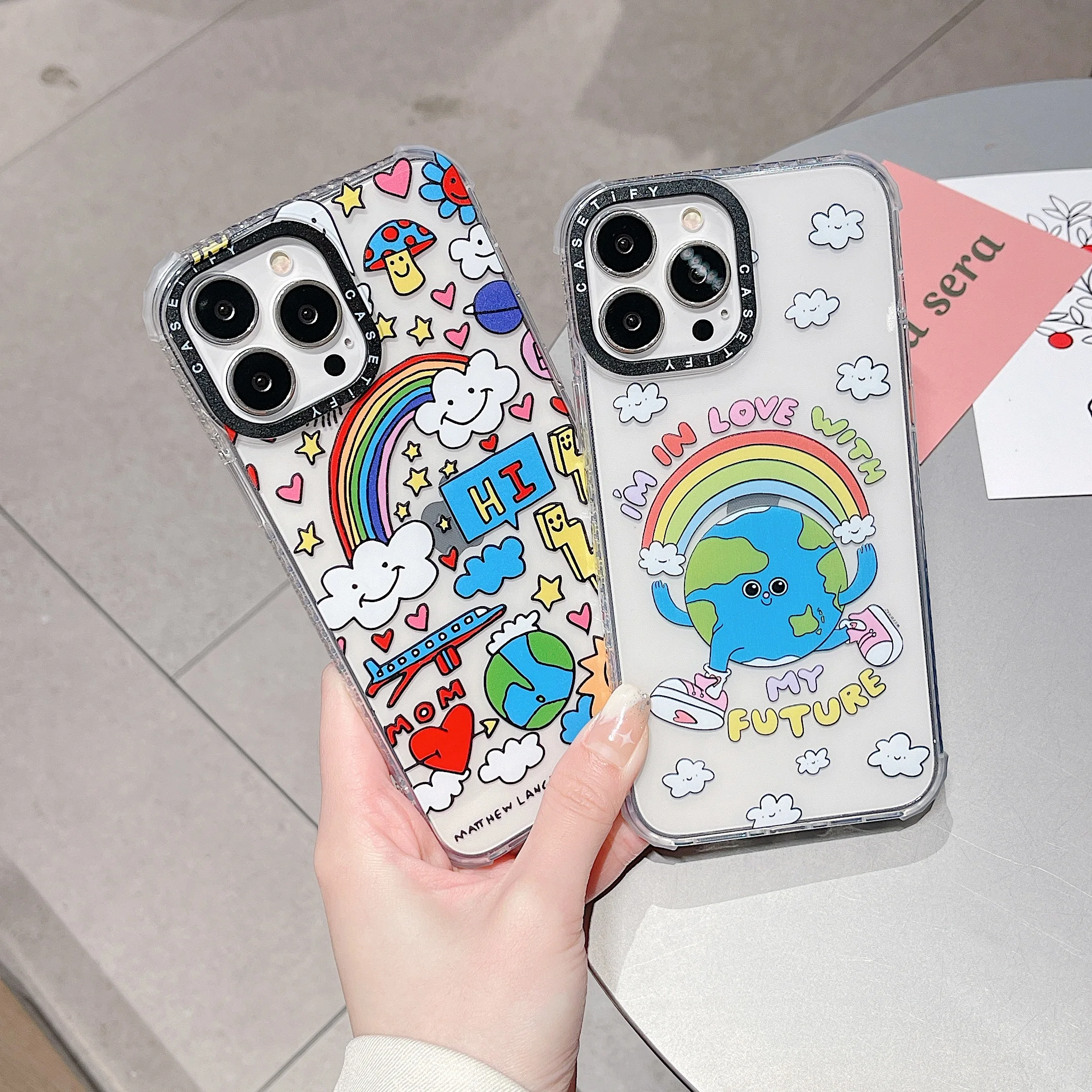 

INS Rainbow Cartoon For Lady Girl Phone Cases For iPhone 13 12 11 Pro Max XR XS MAX 8 X 7 SE 2020 Anti-drop Soft TPU Cover Gift
