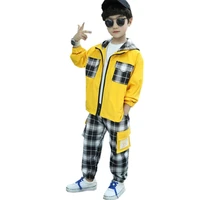 boys fashion clothing sets spring and autumn 2022 childrens plaid patchwork korean style hooded pants suit for kids two piece