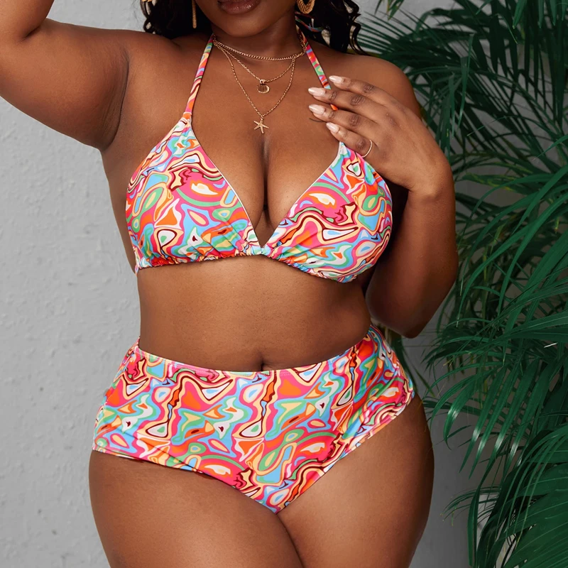 

2024 New Women Bikinis Set Swimwear High Waist Floral Swimsuit Larges Big Plussize Swimming Suits Bathing Beachwear New